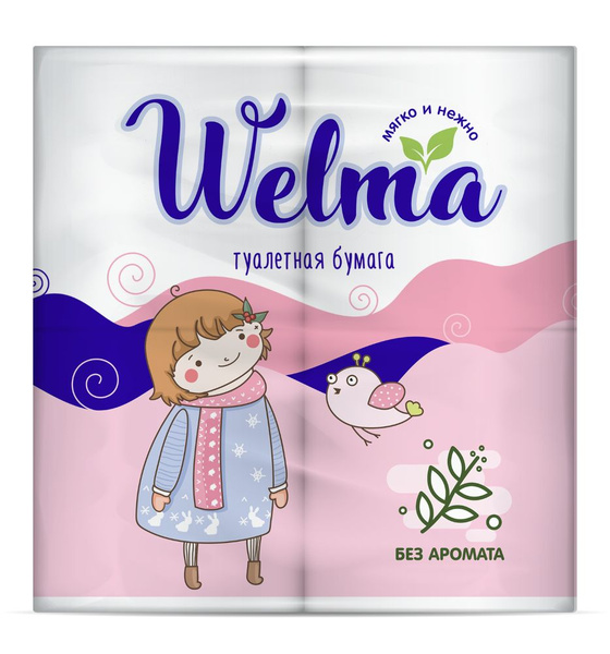 Туалетная бумага «WELMA» - 2- слойная без аромата, 4 шт