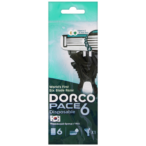 Станок Dorco Pace 6 одноразовый с 6-лезвиями, плавающая головка, прорезиненная ручка, 1 шт