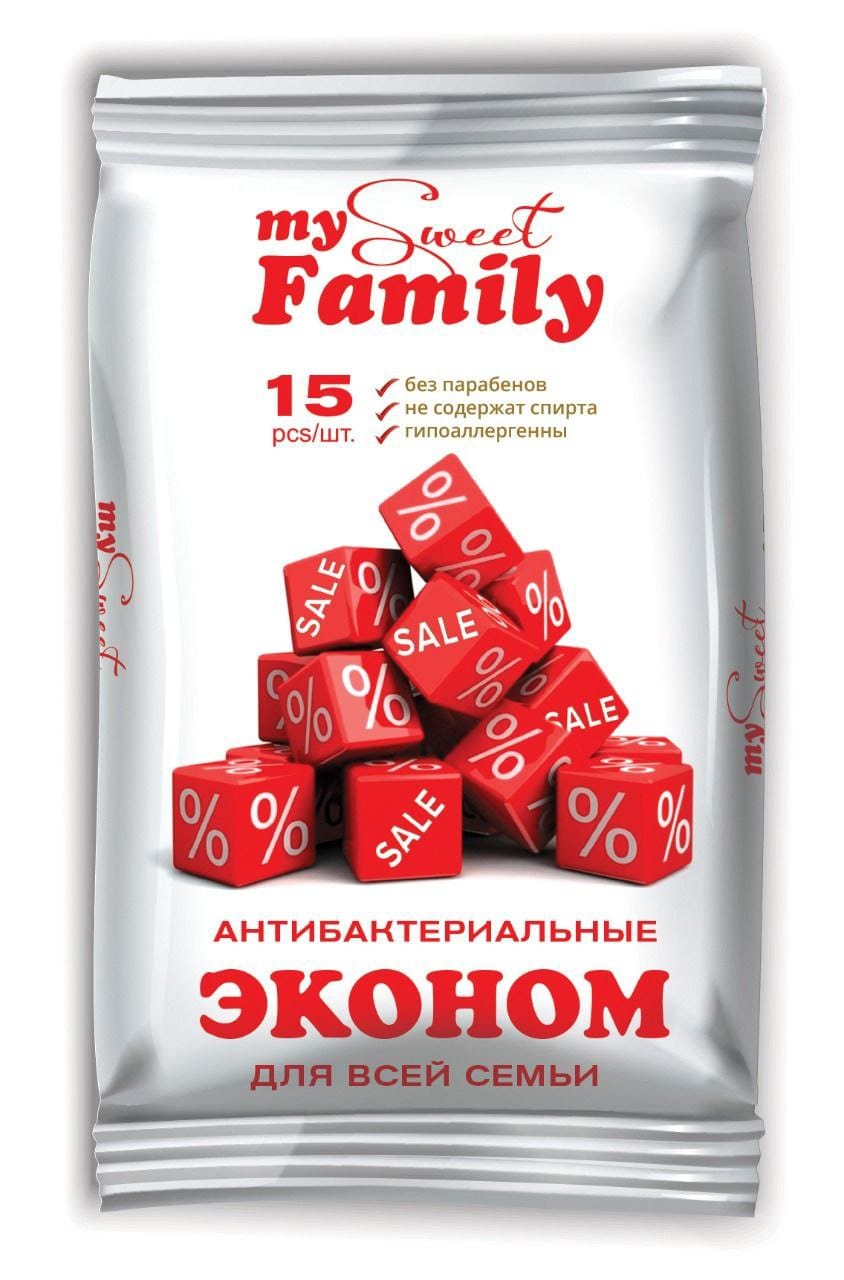 Влажные антибактериальные салфетки My sweet family 120 шт