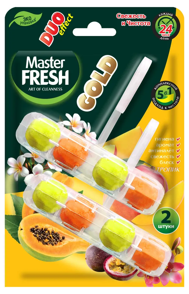 Подвесной блок для унитаза Master Fresh Gold Duo Effect 800 смываний 5 в 1 Тропик, 2 шт
