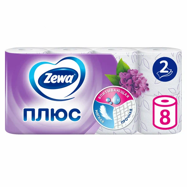 Туалетная бумага Zewa Плюс 2 слоя Сирень (8 шт.)