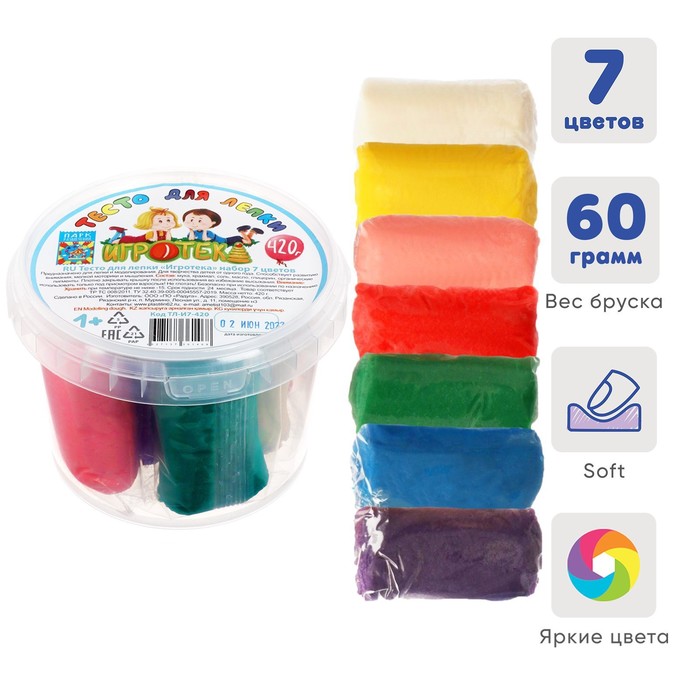 Тесто для лепки "Игротека" 7цв 420гр ведерко
