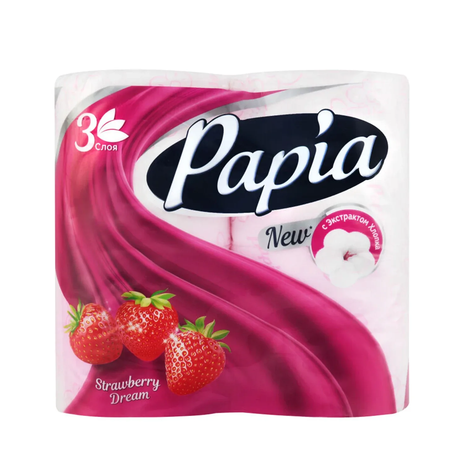 Бумага туалетная Papia, 3-слойная, 4шт, Клубничная мечта