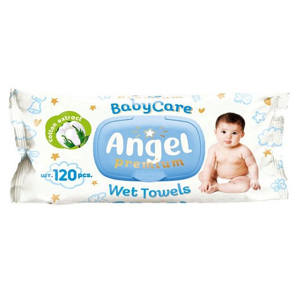 Салфетки влажные Angel Baby Care (голубые), 120шт