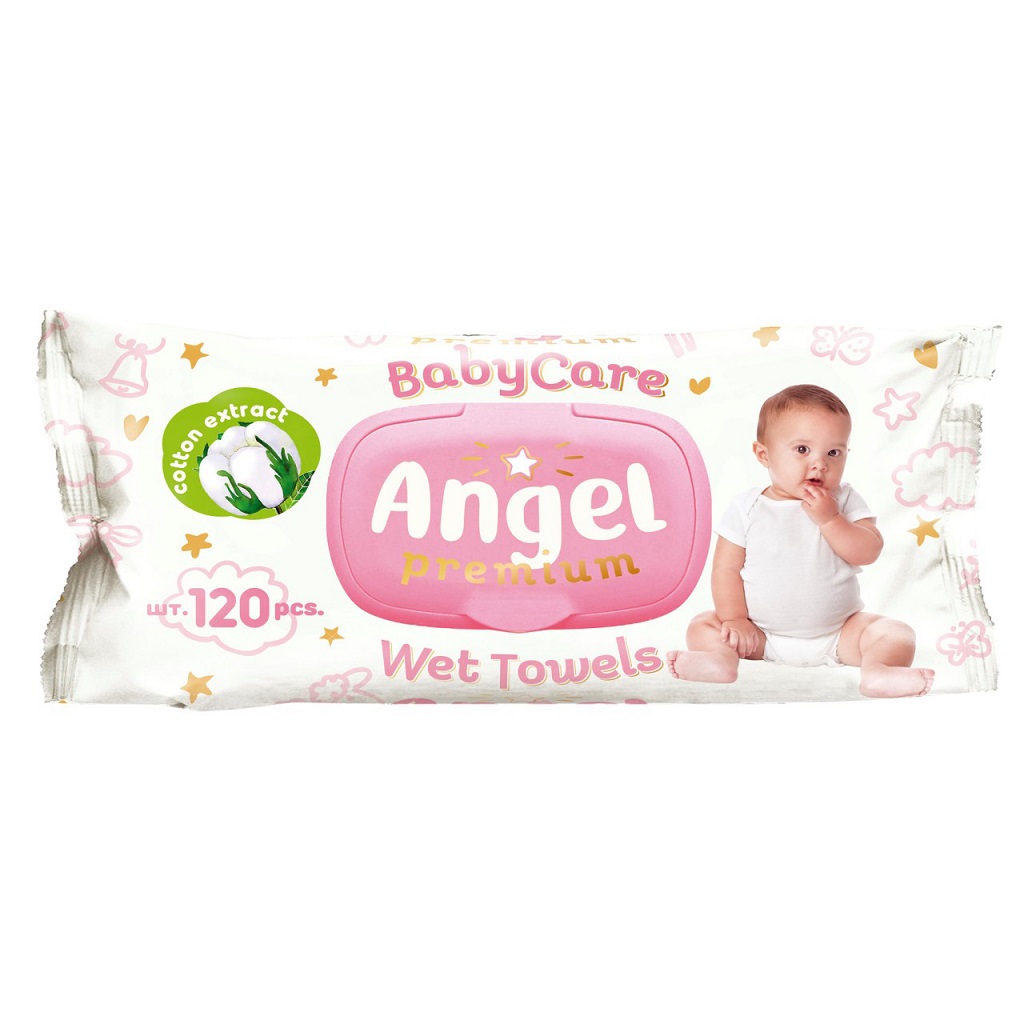 Влажные детские салфетки CLEVER Angel 120шт (розовые)*16