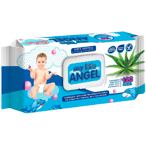 Салфетки влажные Angel с алоэ, 120шт