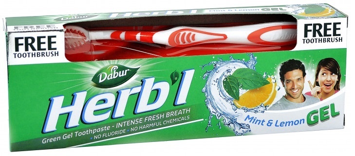 Зубная паста Dabur Herb'l Mint & Lemon Gel с зубной щеткой (150 г)