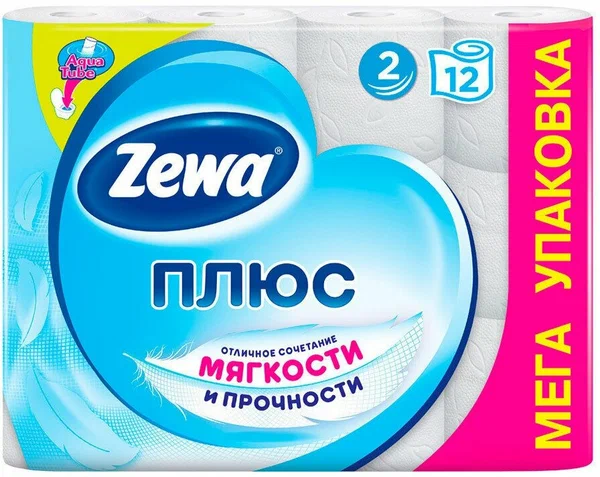 Туалетная бумага Zewa Плюс 2 слоя Белая (12 шт)