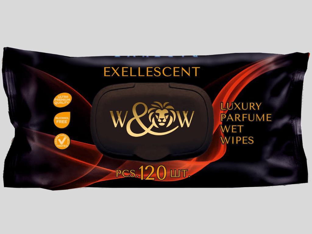 Салфетки влажные W&W Exellescent 120 шт пласт. клапан (черные)