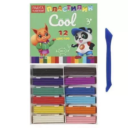 Пластилин классический Мегапласт "Cool" 12цв. 180гр. Со стеком