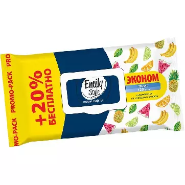 Влажные салфетки EMILY STYLE Tropic ЭКОНОМ 100+20 штук упаковка с клапаном
