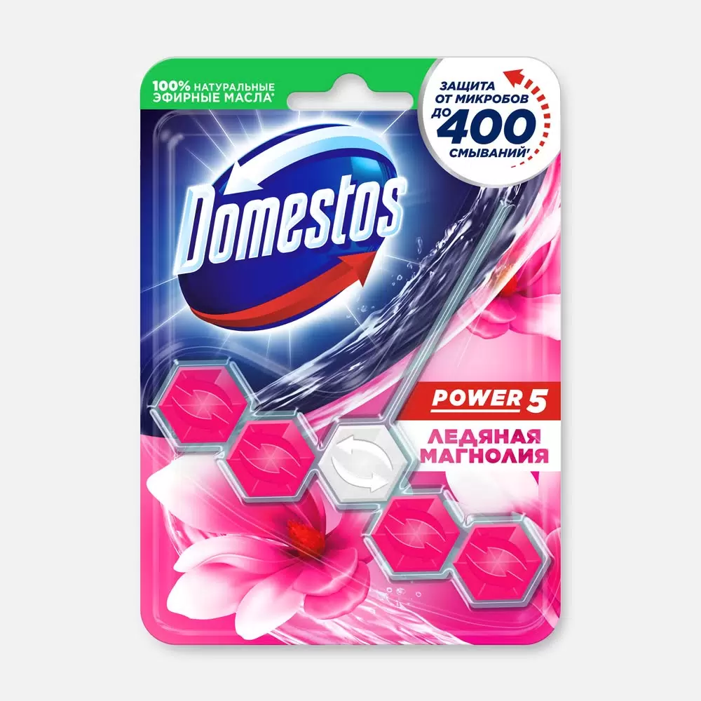 Блок для очищения унитаза Domestos Power 5 Ледяная магнолия (55 г)
