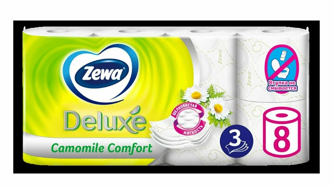 Туалетная бумага Zewa Deluxe 3 слоя Ромашка (8 шт)