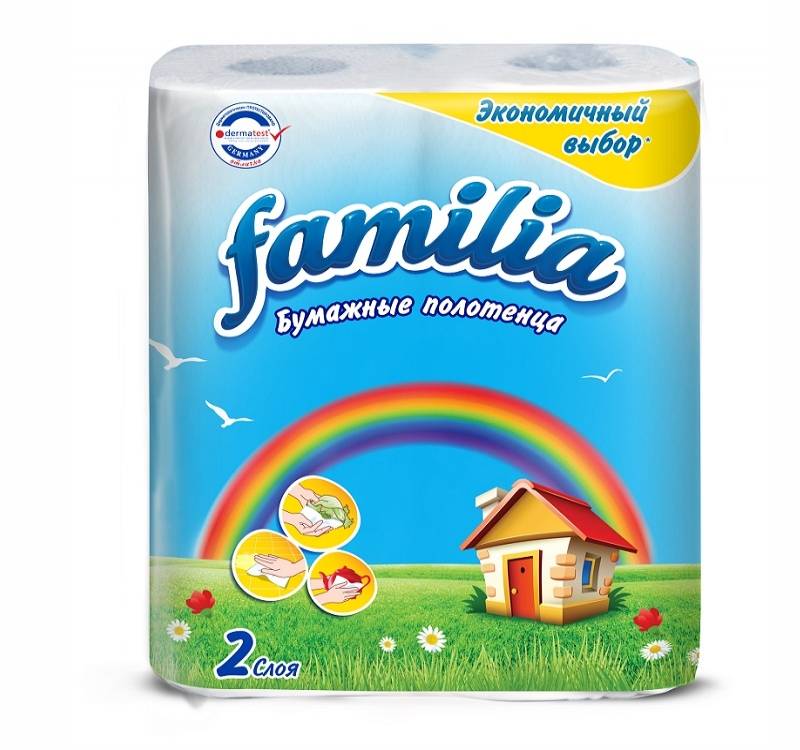 Бумажные полотенца Familia Радуга двухслойные белые 2шт