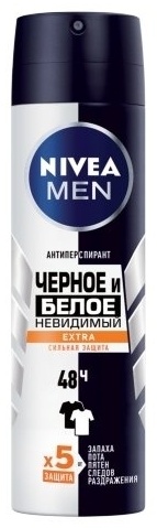Дезодорант-антиперспирант спрей NIVEA MEN Черное и Белое Невидимый Extra (150 мл)