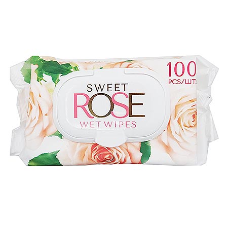 Салфетки влажные 100шт " Sweet Rose " клапан крышка