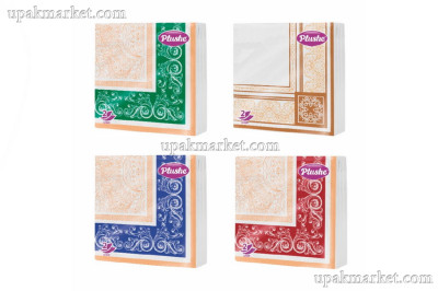 Салфетки бумажные Plushe Premium Decor 33х33 см 2-х слойные 20 шт (ассорти: синий, красный, коричневый)