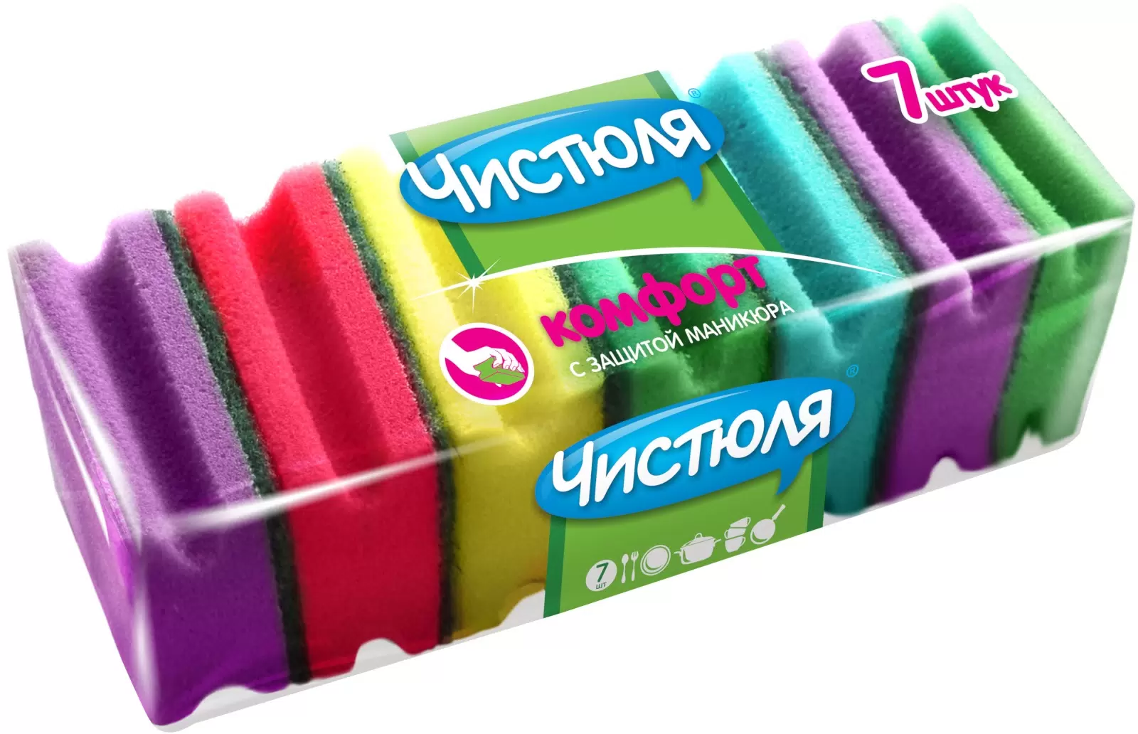 Губка для мытья посуды Чистюля Комфорт (7 шт)