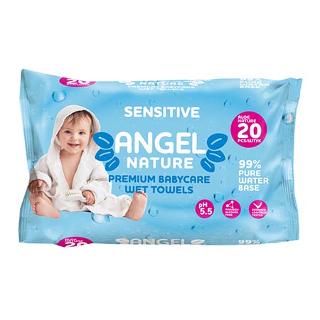 Салфетки влажные детские 20шт " Angel " Sensitive голубые