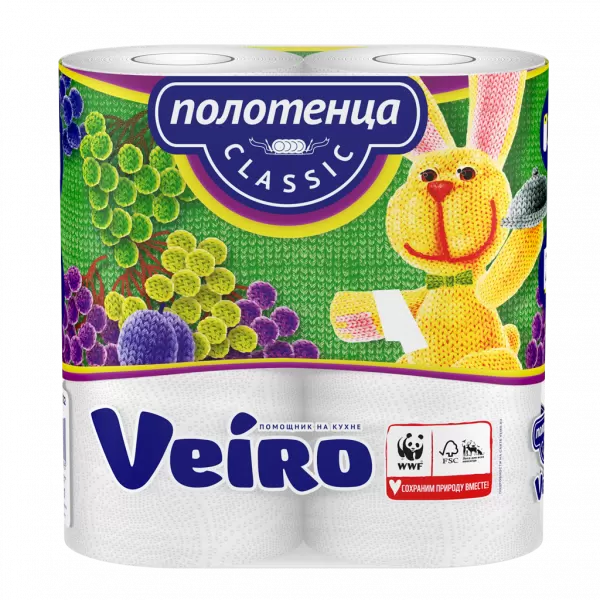 Полотенца бумажные Veiro Домашние белые, 2 слоя, 2 рулона, P102RW01