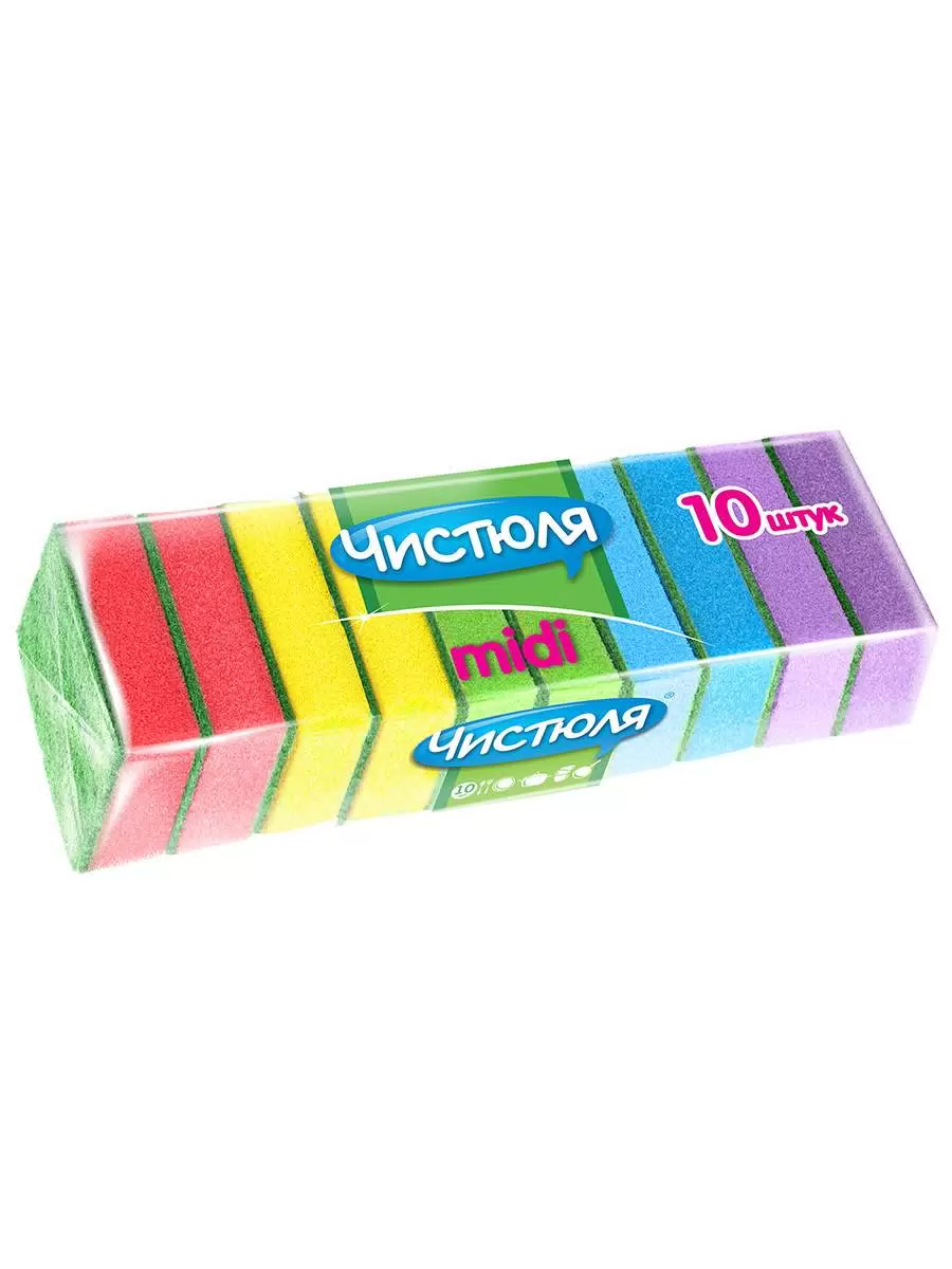 Губка для мытья посуды Чистюля Midi (10 шт)