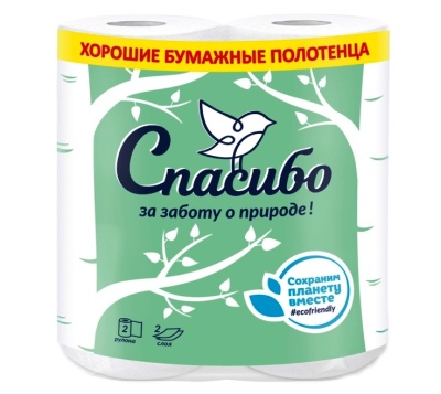 Полотенце бумажное Plushe Спасибо за заботу о природе 2 слоя белый 50 м 1 рулон. 1475