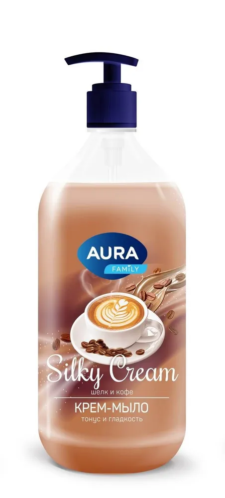Жидкое крем-мыло AURA Silky Cream Шелк и кофе, 1 л