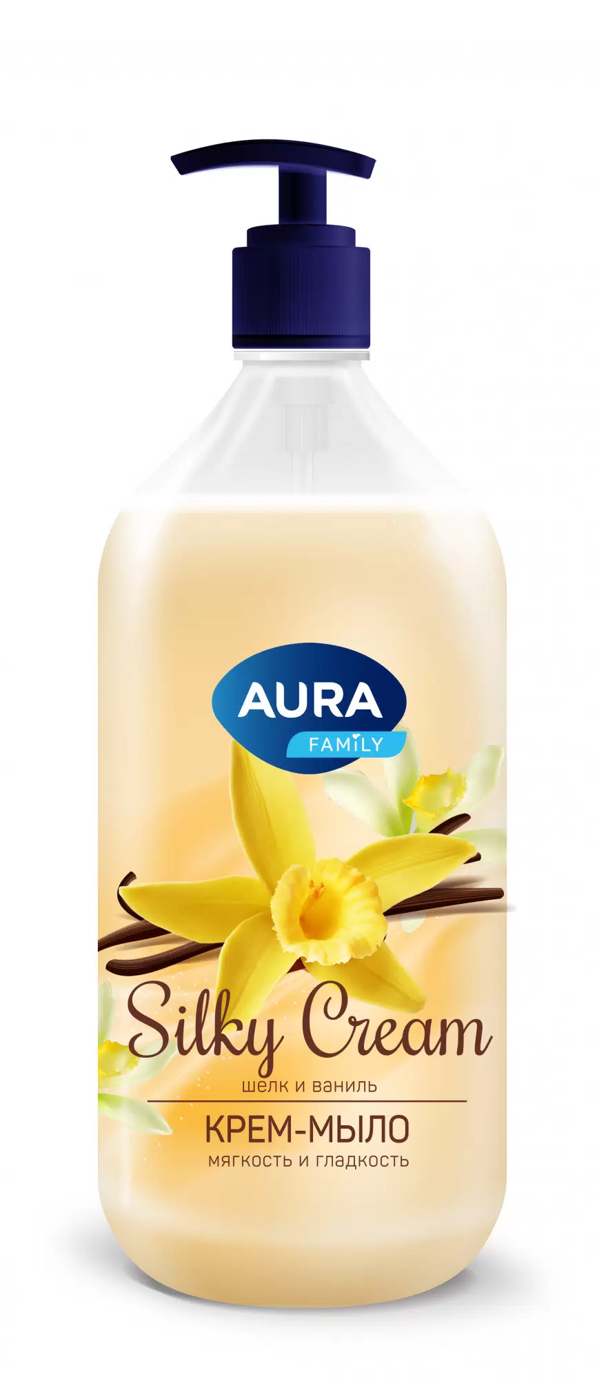 Крем-мыло для рук и тела Aura Family Silky Cream Шелк и ваниль (1 л)