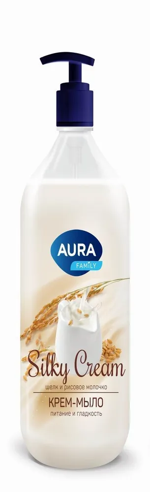 Крем-мыло для рук и тела Aura Family Silky Cream Шелк и рисовое молочко (1 л)