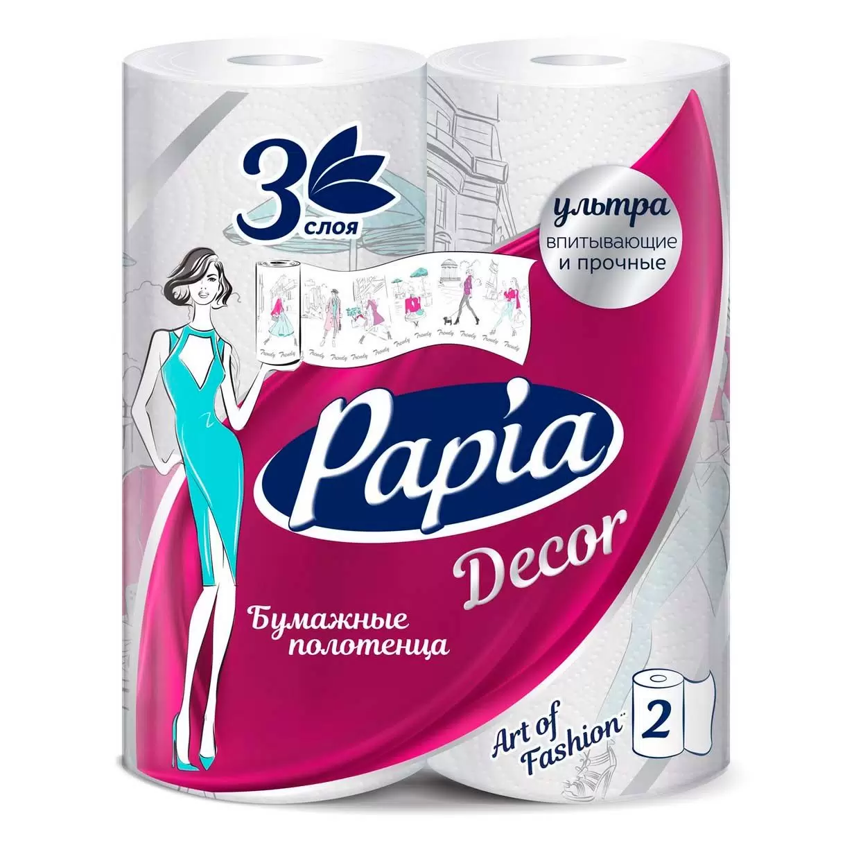 Бумажные полотенца Papia 3 слоя Decor Белые (2 шт.)
