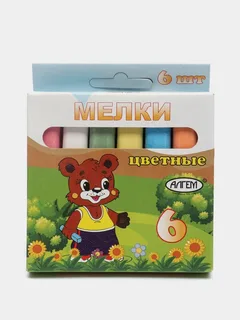 Мелки цветные 6 шт., квадратные, в к/к, АЛГЕМ Детские