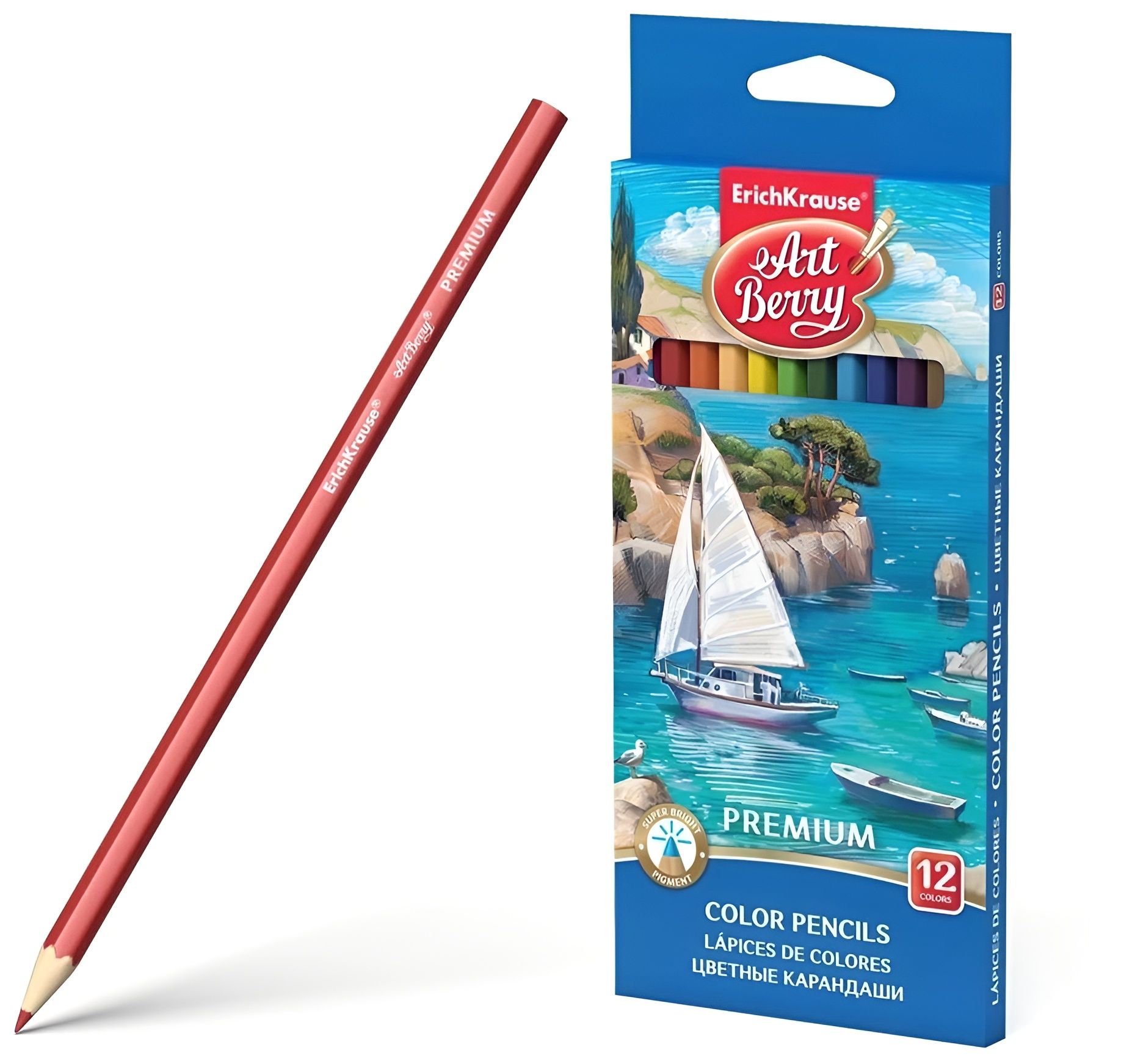 Карандаши цветные ERICH KRAUSE Artberry, 12 цветов, шестигранные, заточенные, европодвес, 32482
