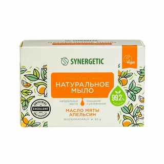 Мыло туалетное Synergetic натуральное, Масло мяты и апельсин, 90 г