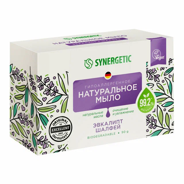 Мыло туалетное Synergetic натуральное, Эвкалипт и шалфей, 90 г