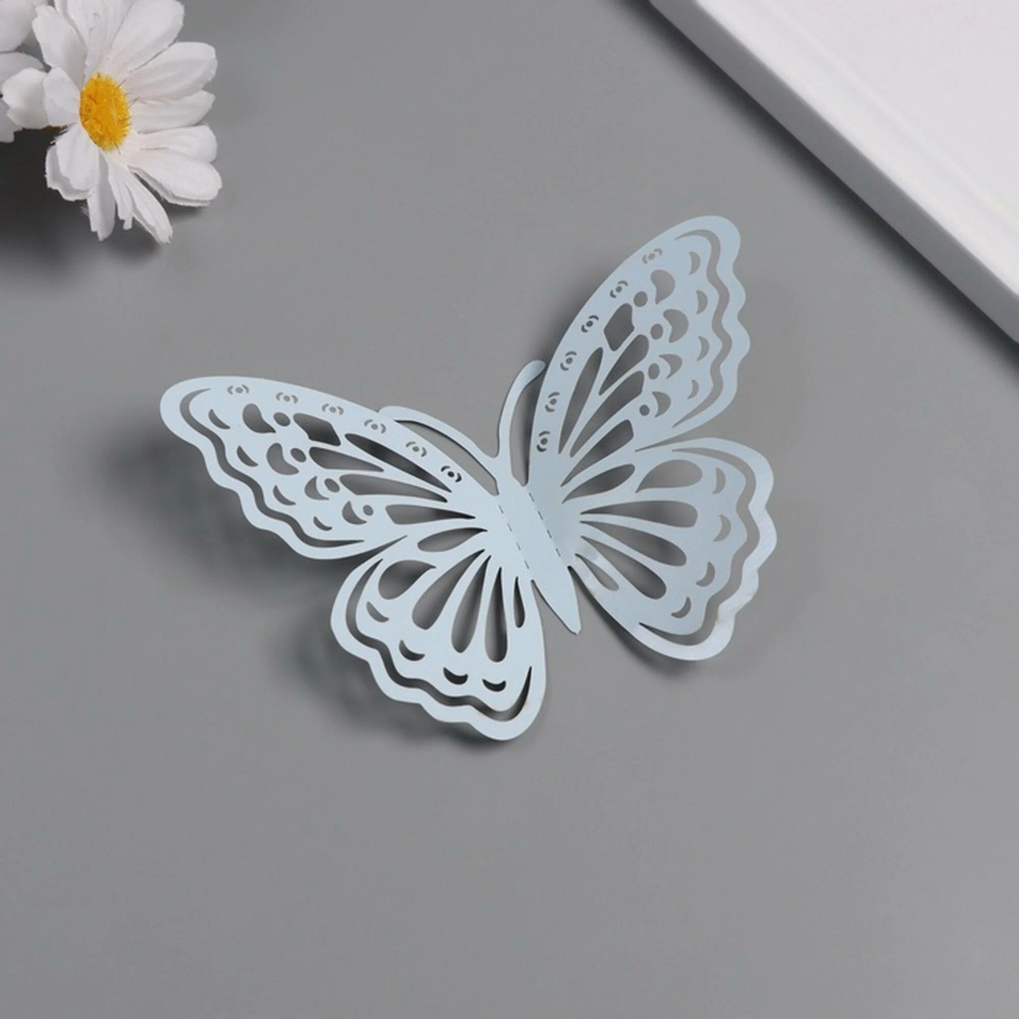 Набор наклеек бумага «Бабочки с узорами», матовый голубой, 12 шт.