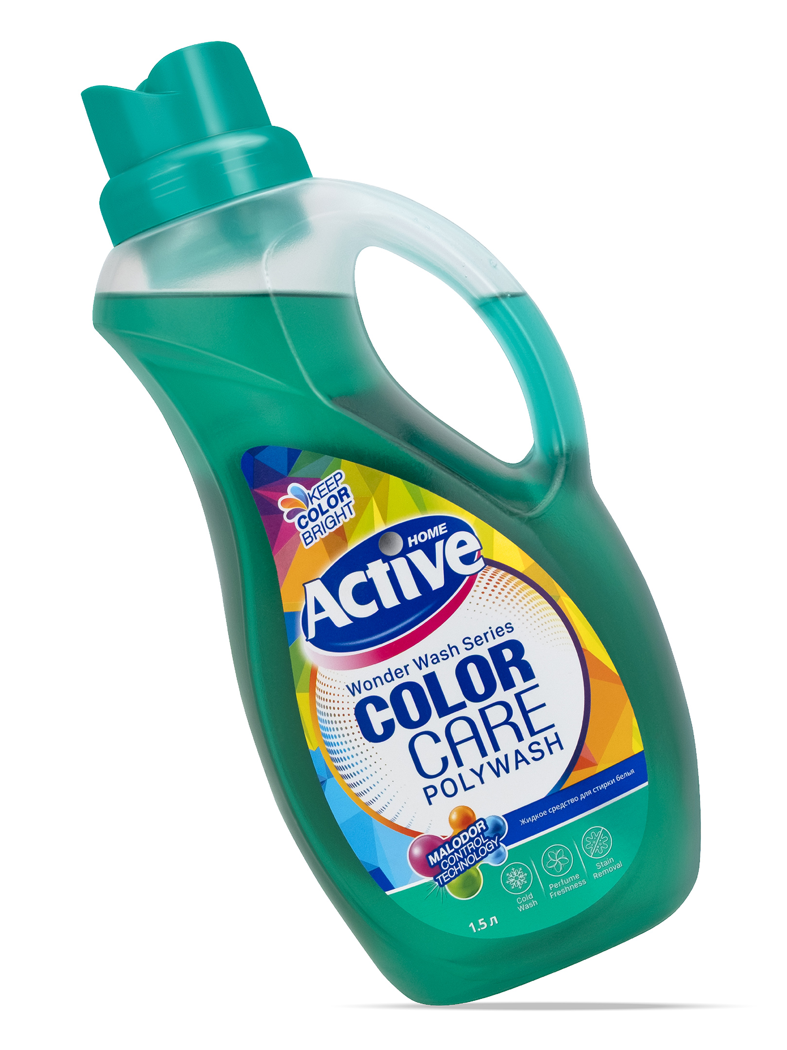 Средство для стирки жидкое АКТИВ 1500гр. COLOR CARE Poly Wash, технология холодной стирки, Green