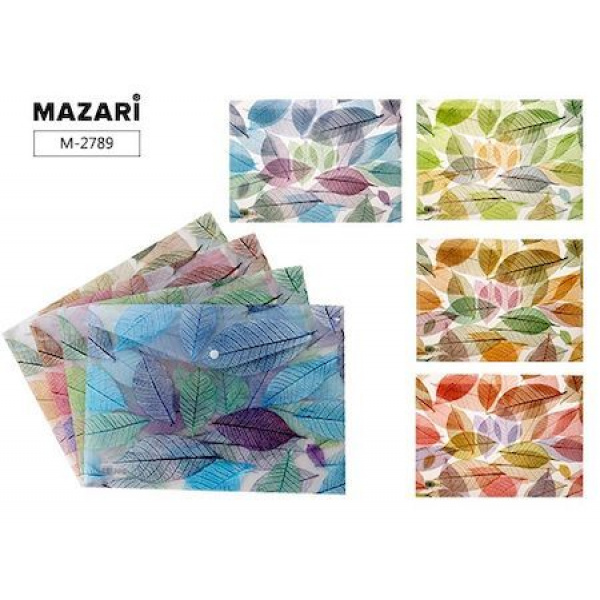 Папка канцелярская LEAVES, 26х36 см, на кнопке, пластиковая, плотность 160 мкм, 4 расцветки в ассортименте