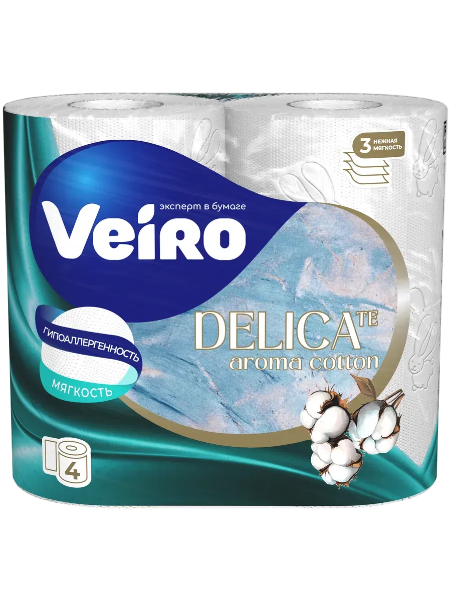 Туалетная бумага Veiro 3 слоя Delica te Aroma cotton (4 шт)