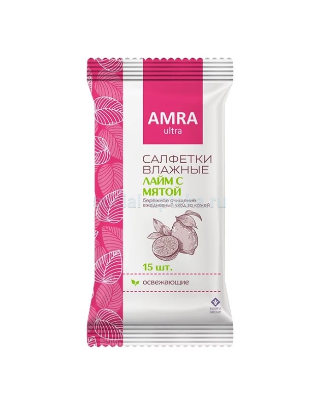Влажные салфетки Amra Освежающие Лайм с мятой, ягодный микс, ромашка 15 шт.