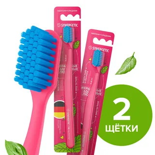 Зубная щетка для взрослых Synergetic JBrush средней жесткости розовая