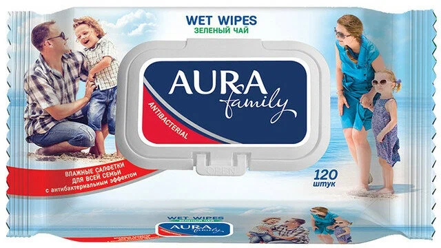 Влажные салфетки Aura Family Антибактериальные (120 шт)