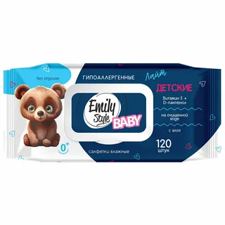 Влажные салфетки детские Emily Style Лайт гипоаллергенные без отдушки с крышкой 0+, 120шт
