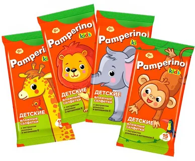 Салфетки влажные детские Pamperino Kids с ромаш и вит Е mix №8*8