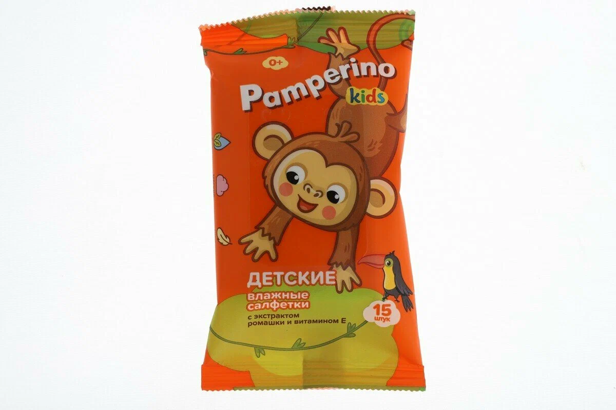 Влажные салфетки с ромашкой и витамином Е mix "Pamperino" mini, 15 штук, детские