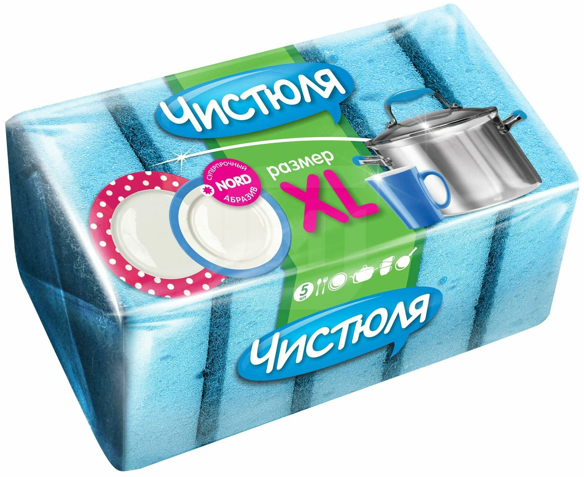 Губка для мытья посуды Чистюля XL (5 шт)