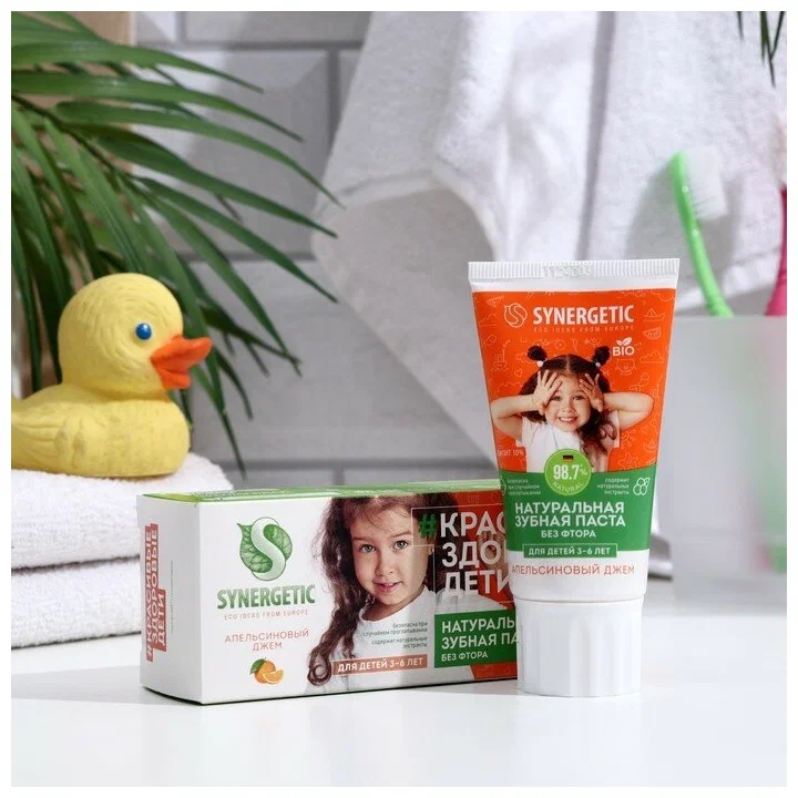 Детская зубная паста SYNERGETIC Апельсиновый джем, от 3 до 6 лет 50 г