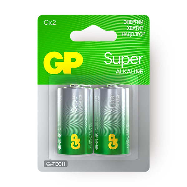 Батарейки GP Super G-Tech C (LR14) щелочные, блистер 2 шт.