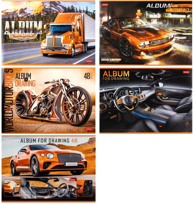 Альбом для рисования, А4, 48 листов, на скобе, ассорти 5 видов, Hatber, Autotravel, 48А4В