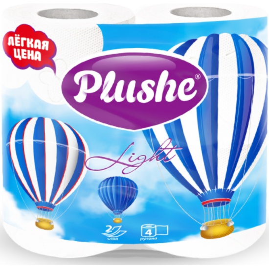 Туалетная бумага Plushe Light белая пастель, 2 слоя, 4 рулона