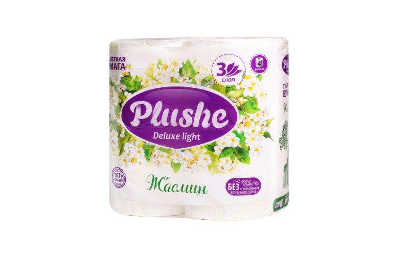 Бумага туалетная Plushe Deluxe Light Жасмин 3-слойная 15 м (4 рулона в упаковке) 2472